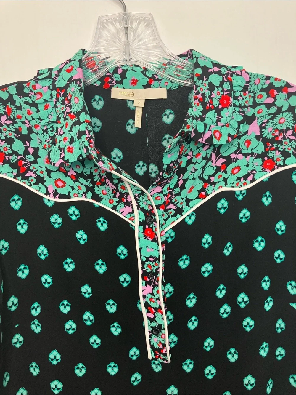 Maje Mini Dress US Sz Medium Black Green Romani Floral Print Short Sleeves Indie - Picture 3 of 6